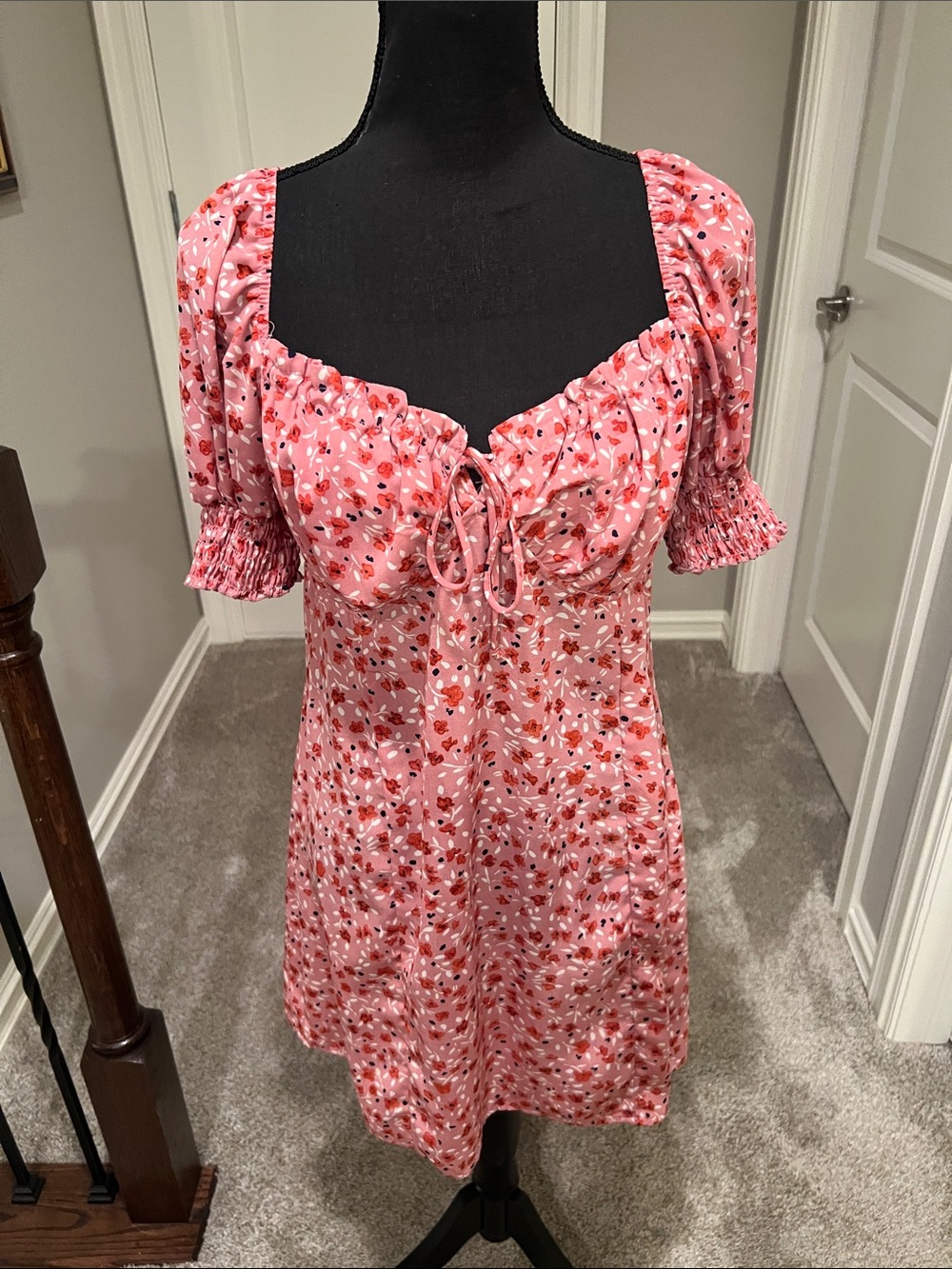 Trixxi Pink & Red Floral Tie-Front Mini Dress Size Large
